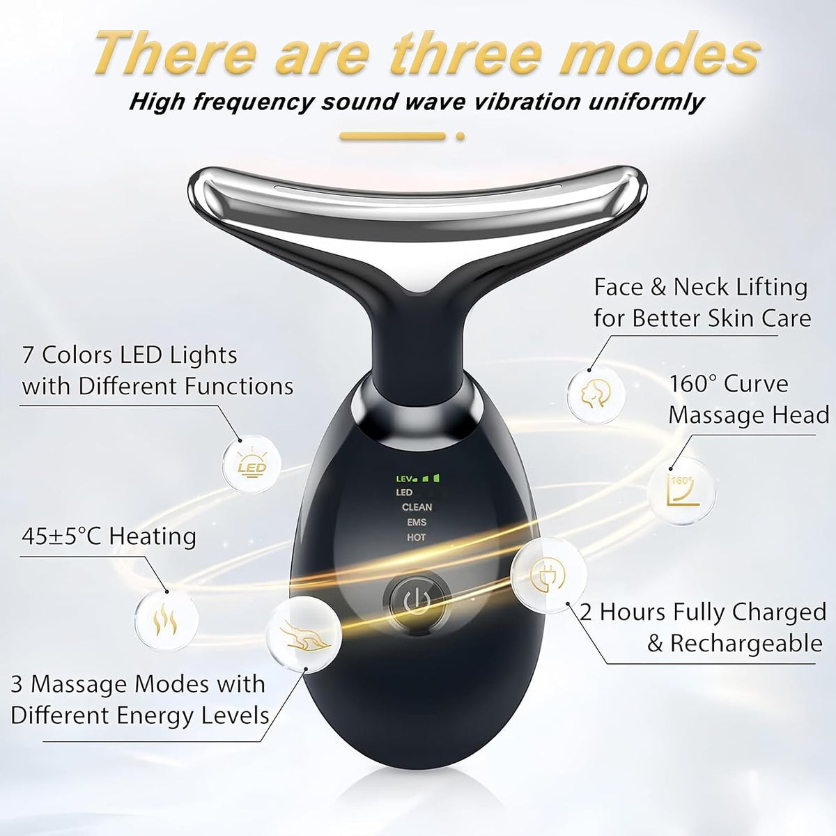 Face & Neck Massager Against Wrinkles, Face Beauty Device, Electric Face Massager Anti-Wrinkle with 3 Modes 45°C Anti-Wrinkle Face Device Skin Tightening Ems Face Care Device Anti-Wrinkle