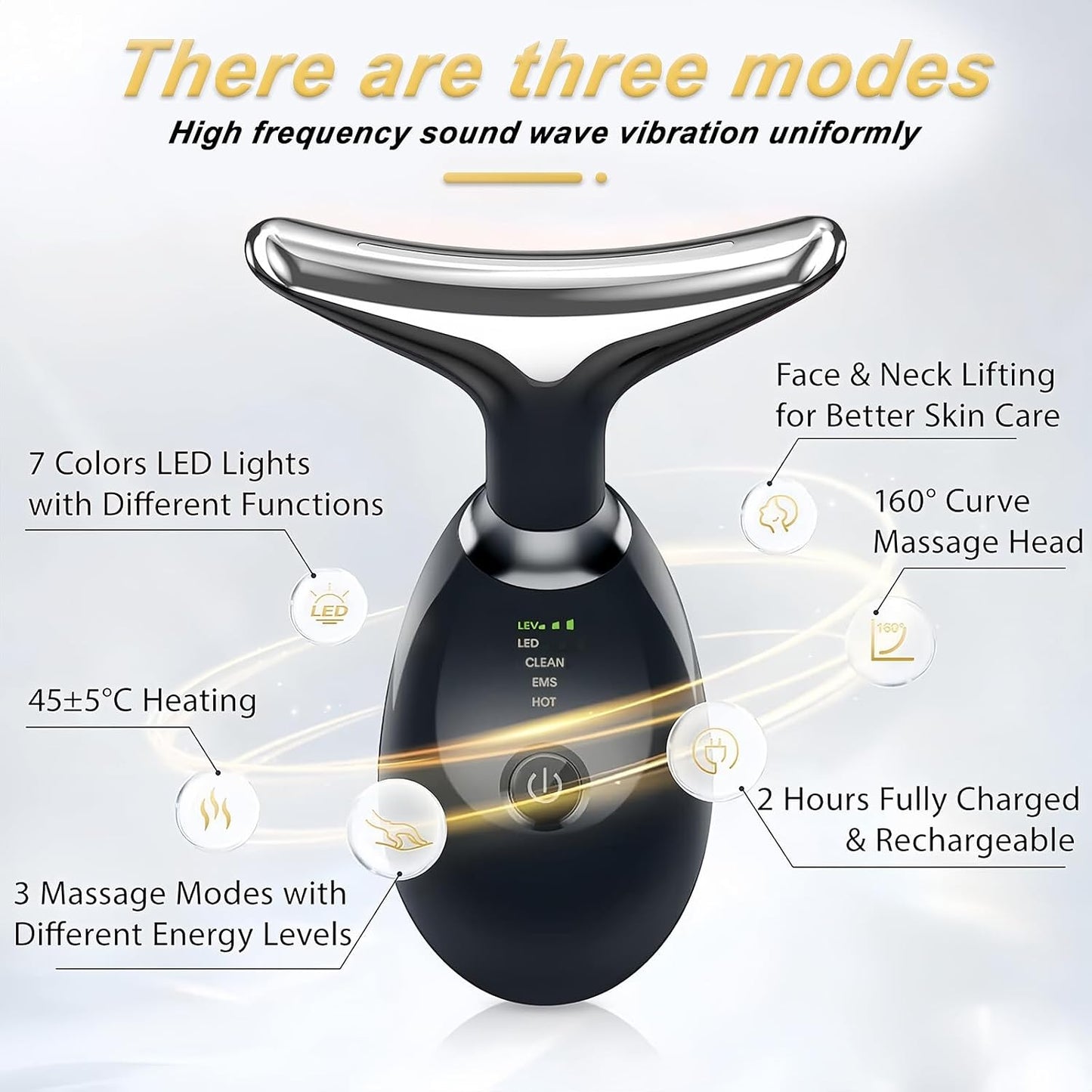 Face & Neck Massager Against Wrinkles, Face Beauty Device, Electric Face Massager Anti-Wrinkle with 3 Modes 45°C Anti-Wrinkle Face Device Skin Tightening Ems Face Care Device Anti-Wrinkle