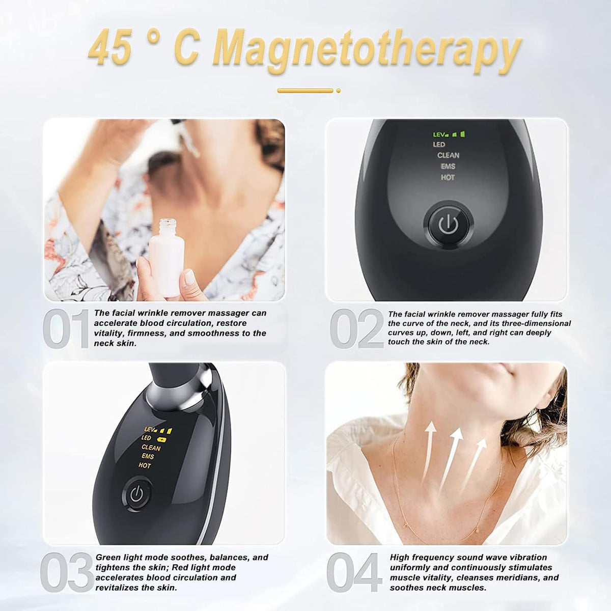 Face & Neck Massager Against Wrinkles, Face Beauty Device, Electric Face Massager Anti-Wrinkle with 3 Modes 45°C Anti-Wrinkle Face Device Skin Tightening Ems Face Care Device Anti-Wrinkle