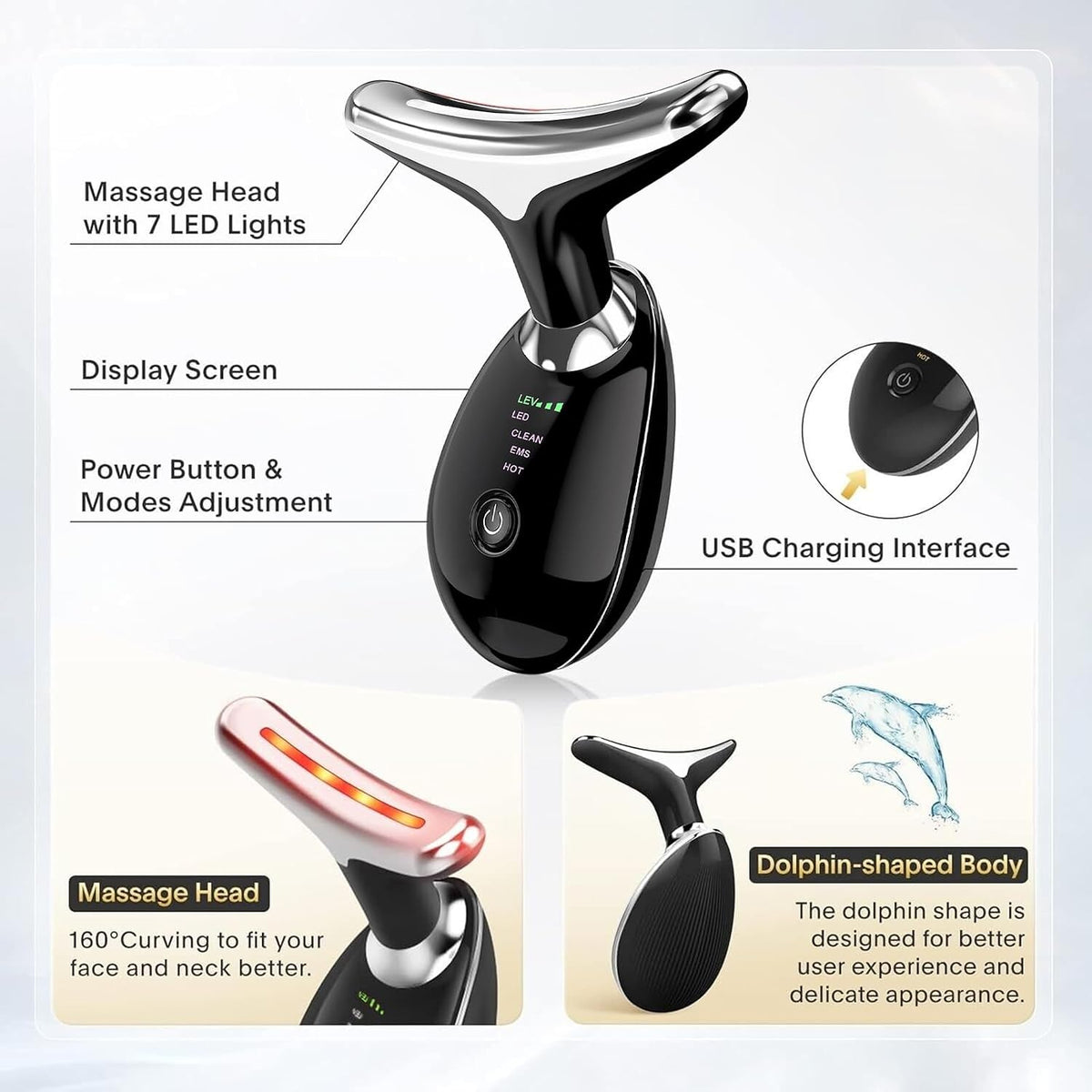 Face & Neck Massager Against Wrinkles, Face Beauty Device, Electric Face Massager Anti-Wrinkle with 3 Modes 45°C Anti-Wrinkle Face Device Skin Tightening Ems Face Care Device Anti-Wrinkle